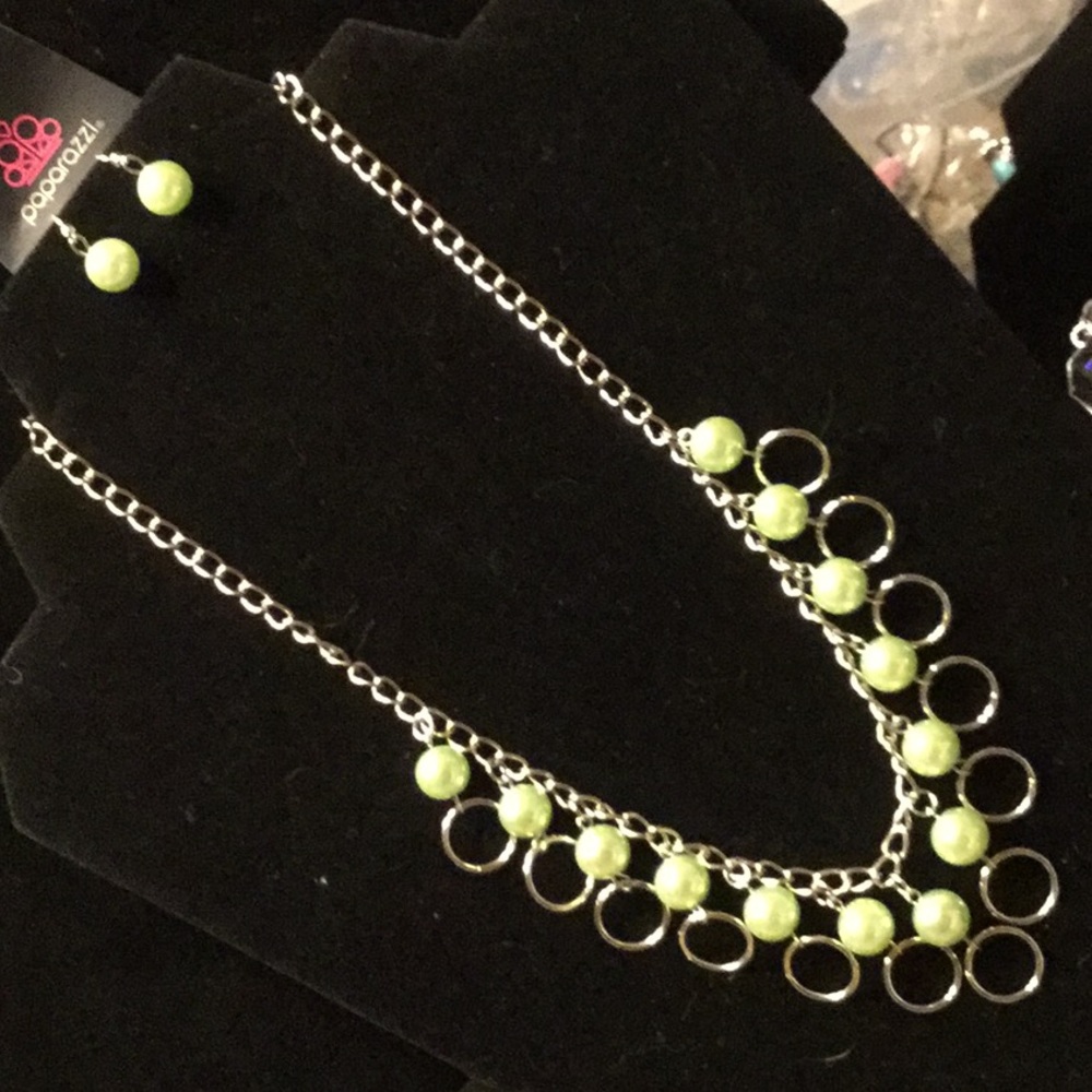 Necklace & Earrings: Green & Silver